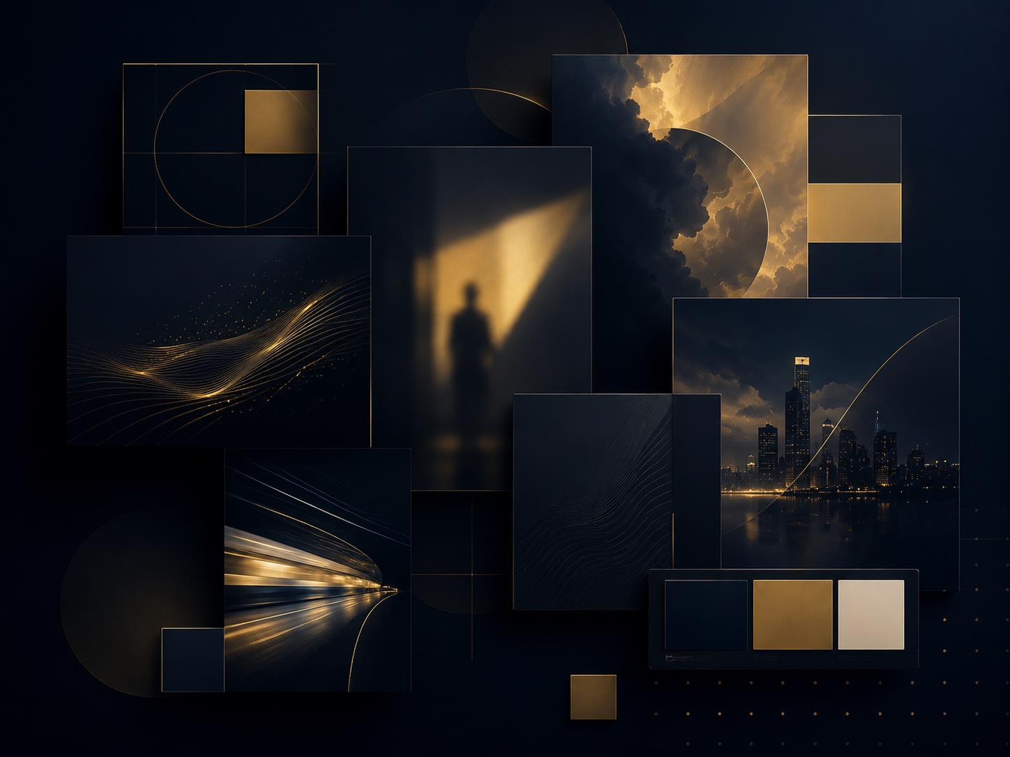 Premium BeCra visual concept in navy and gold